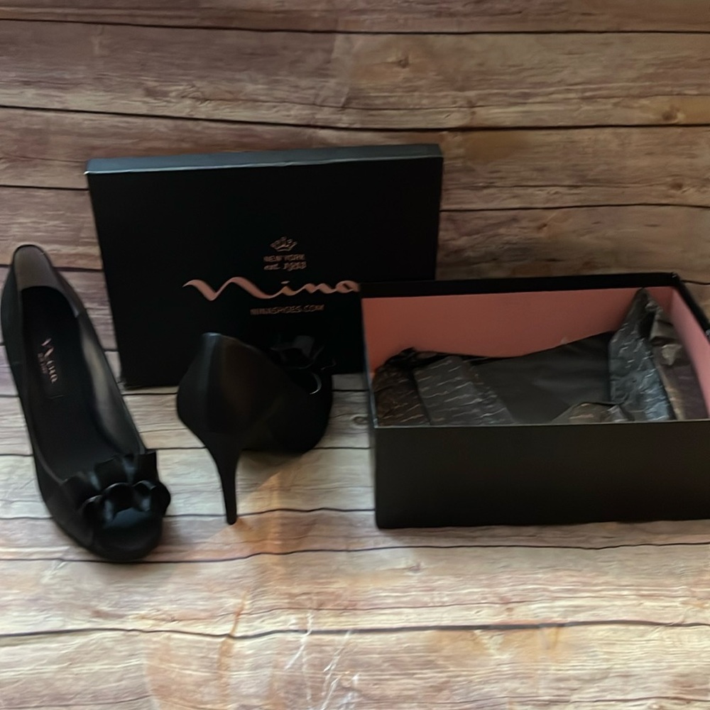 NINA  satin platform heeled peep toe shoe
